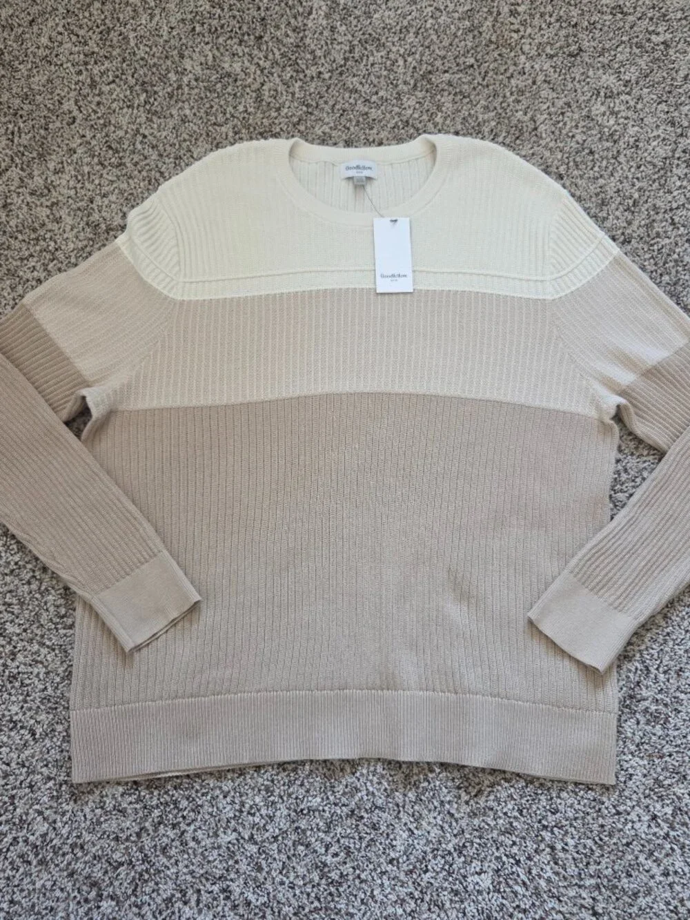 Goodfellow Men’s Colorblock Crewneck Sweater XXL Cream Tan Cotton Blend New NWT